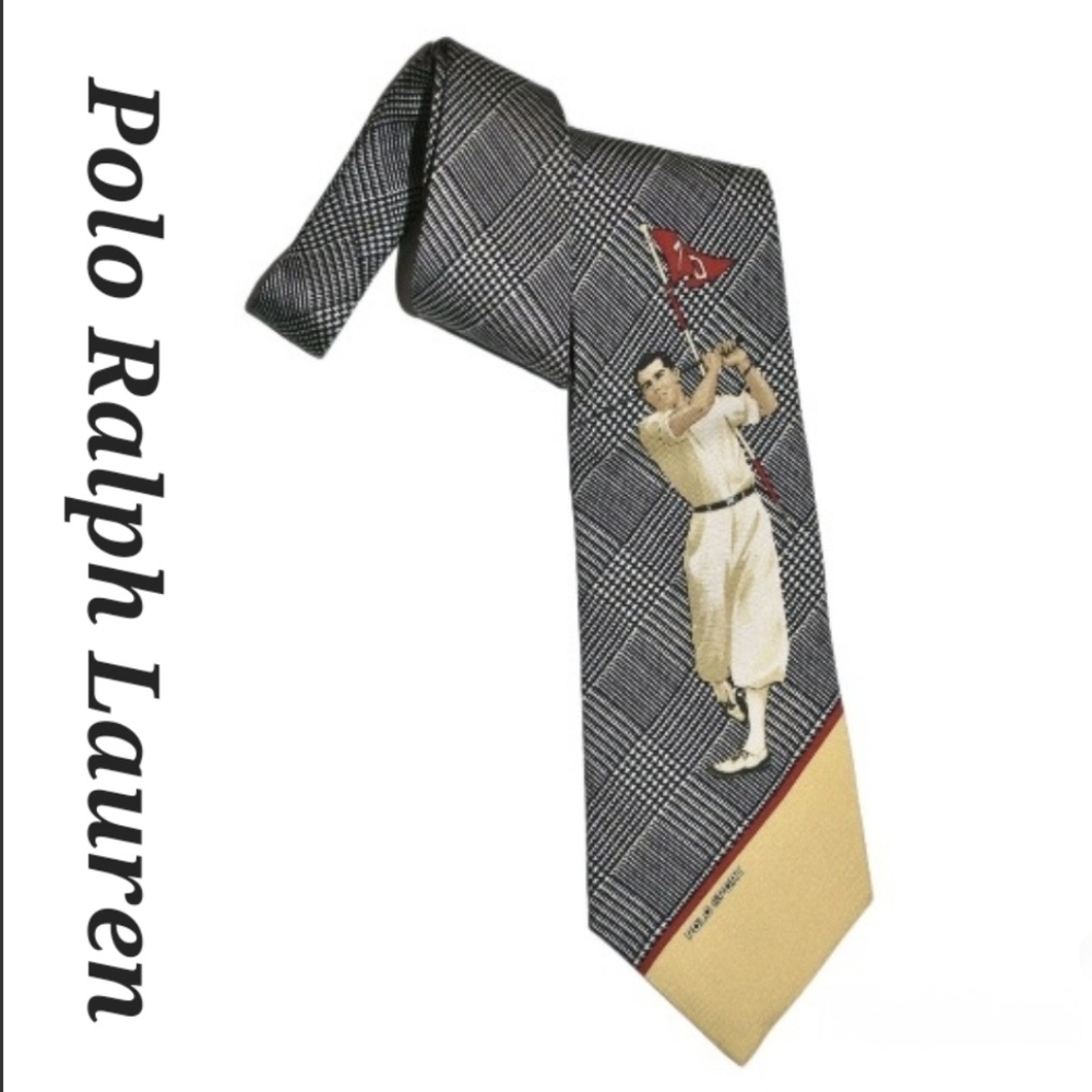 VTG Polo Ralph Lauren Mens Plaid Neck  Tie with Golfer Design